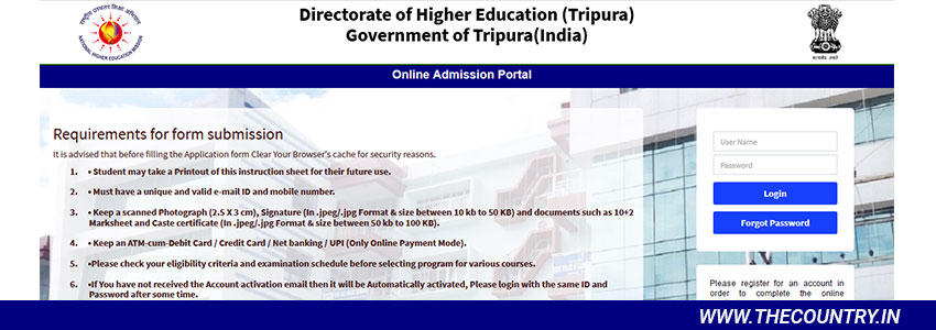How to Apply For DHE Tripura UG Admission